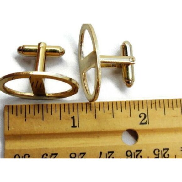 Dante Open Oval Abstract Gold Tone Cufflinks Tux Shirt Dress Suit Vintage - Picture 6 of 11